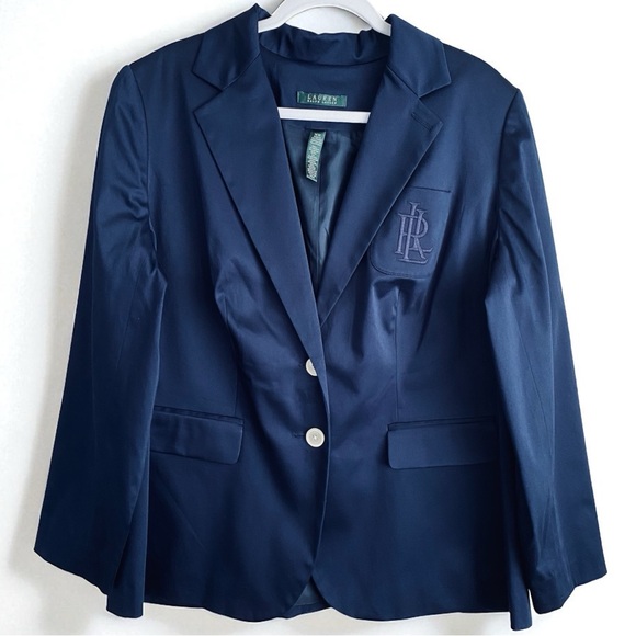 Ralph Lauren Jackets & Blazers - PLUS Ralph Lauren NEW Navy‎ Cotton RLL Embroidered Front Pocket Blazer Size 14W